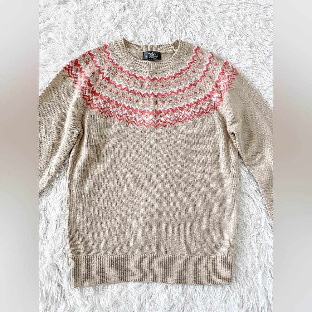 Belle by belldini Beige and Pink Patterned Sweater - Picture 2 of 7